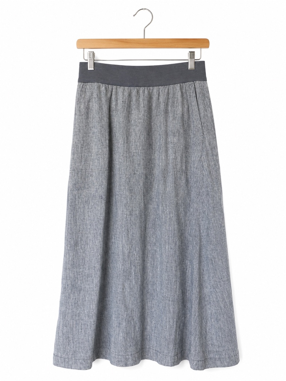 Lands’ End Linen Maxi Skirt Heather Blue Size Small Pockets